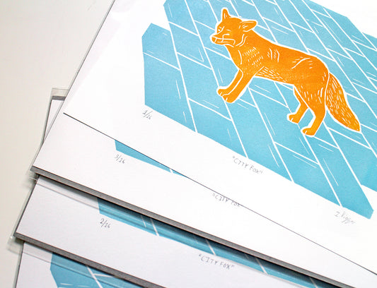 City Fox Linocut Print, Limited Edition of 16