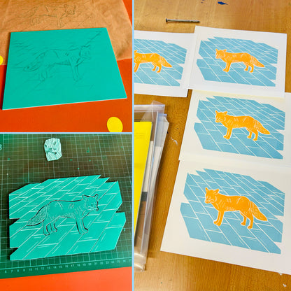 City Fox Linocut Print, Limited Edition of 16