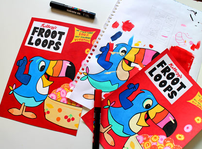 Retro Froot Loops Cereal Pop Art Painting on A4 Paper