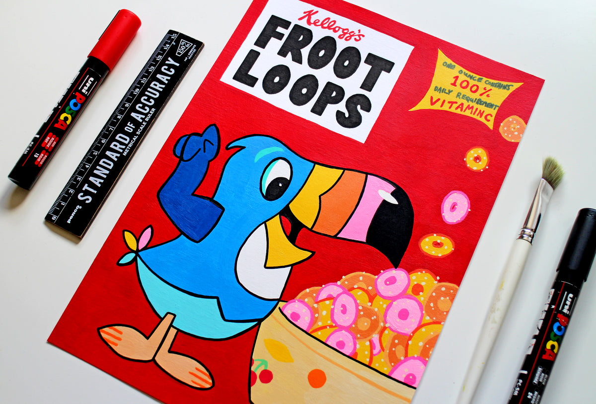 Retro Froot Loops Cereal Pop Art Painting on A4 Paper