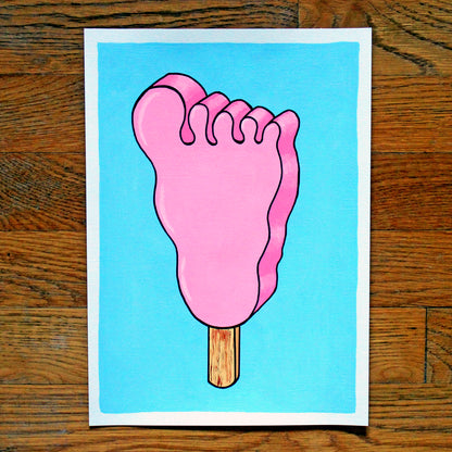 Funny Feet Ice Lolly Pop Art Painting On A4 Paper
