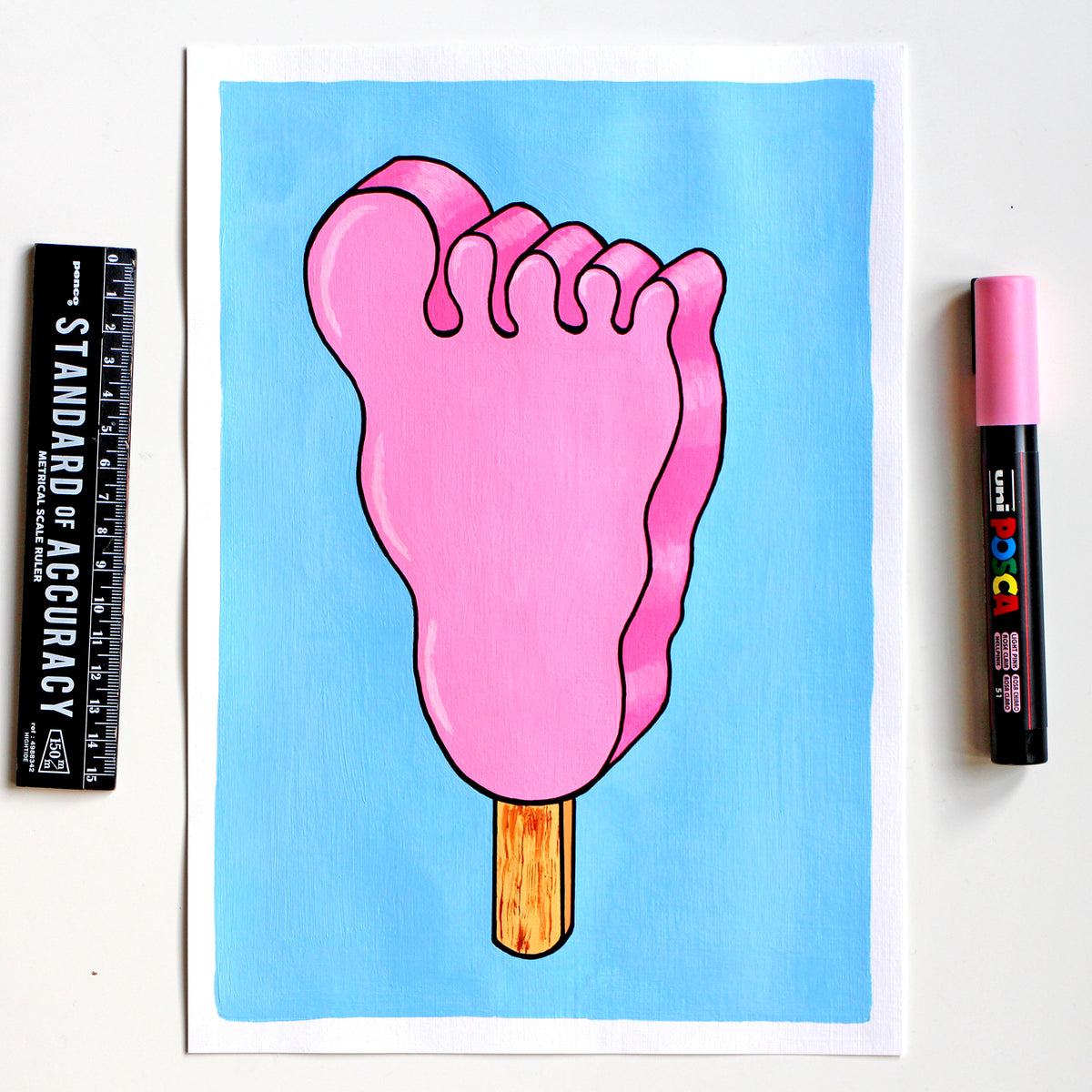 Funny Feet Ice Lolly Pop Art Painting On A4 Paper