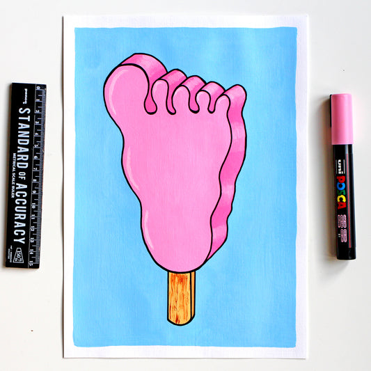 Funny Feet Ice Lolly Pop Art Painting On A4 Paper