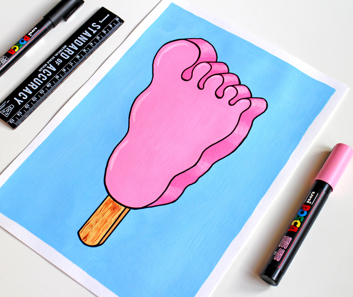 Funny Feet Ice Lolly Pop Art Painting On A4 Paper
