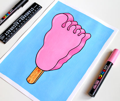 Funny Feet Ice Lolly Pop Art Painting On A4 Paper