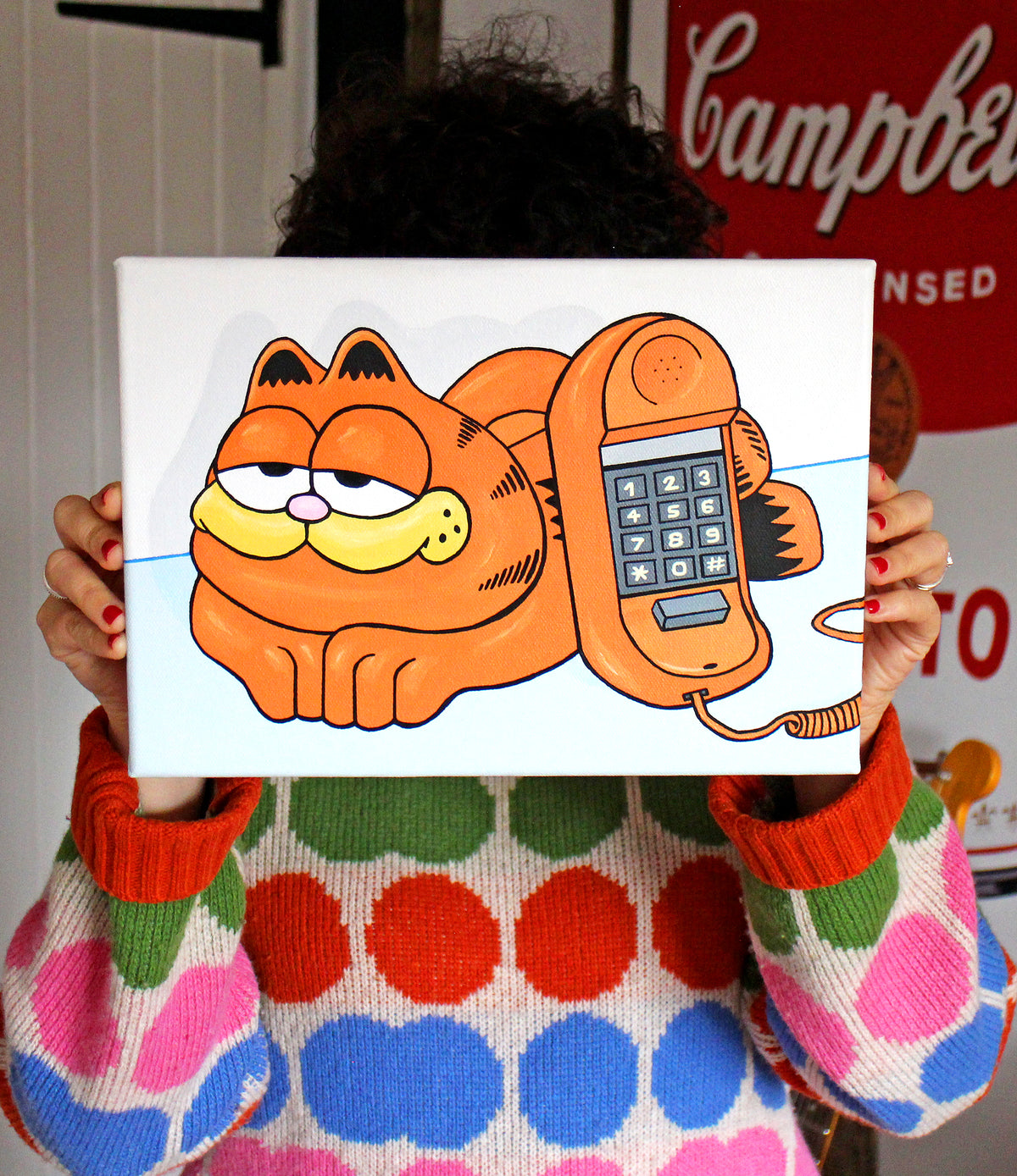 Garfield Phone Pop Art Painting on Canvas