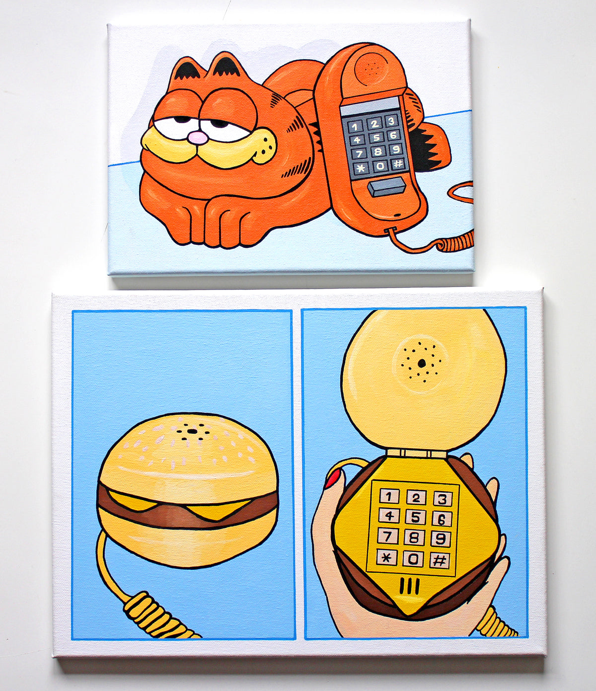 Burger Telephone Two Panel Pop Art Painting on Canvas