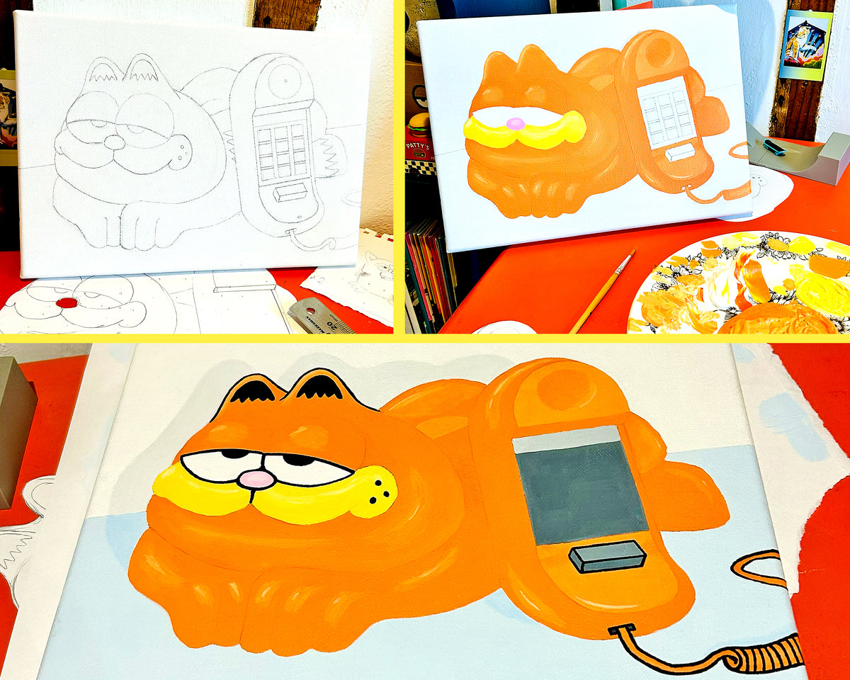 Garfield Phone Pop Art Painting on Canvas