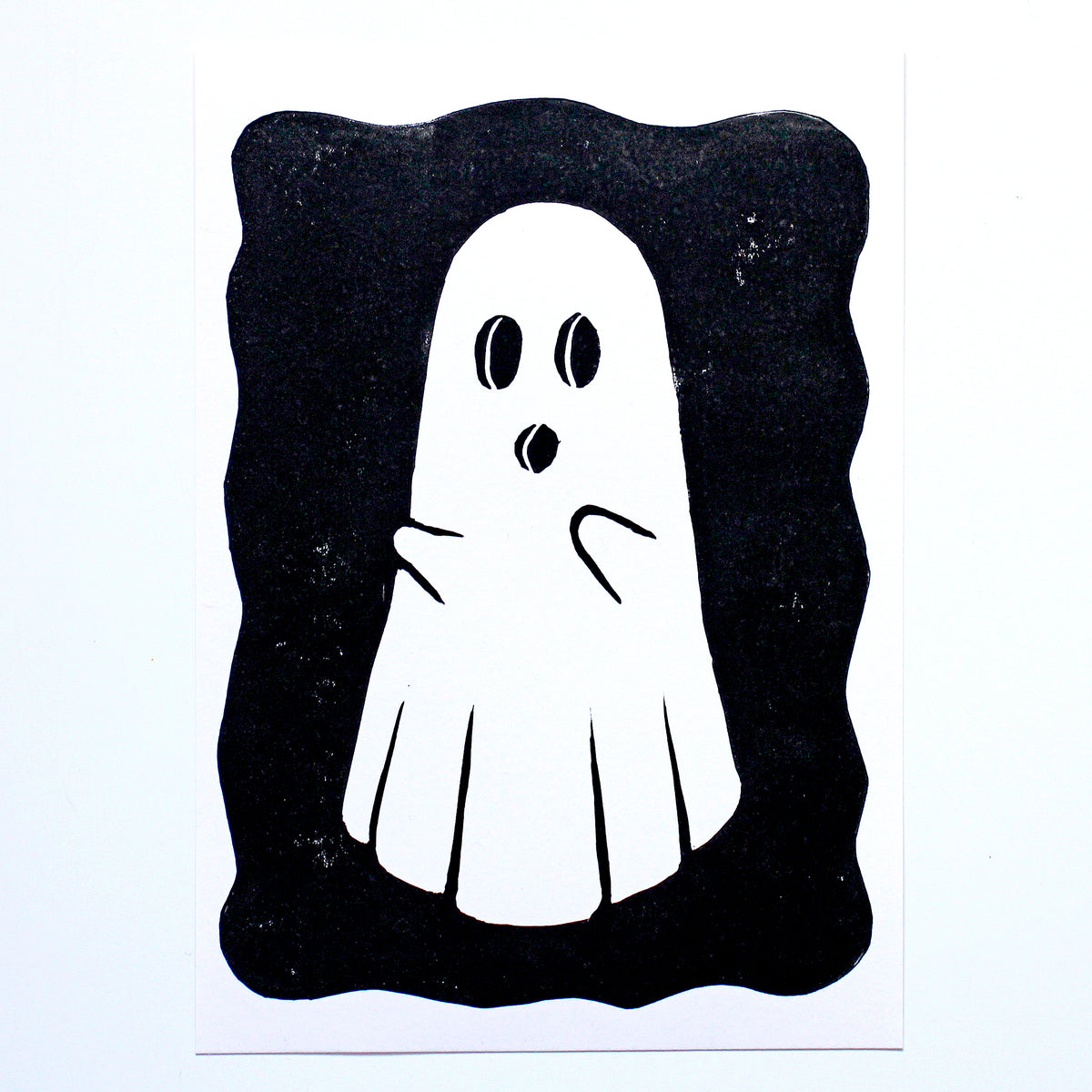Ghost Linocut Print in Black Ink on A5 Paper