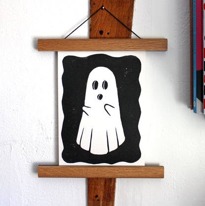 Ghost Linocut Print in Black Ink on A5 Paper