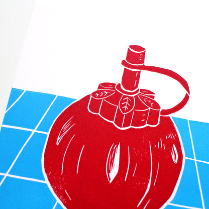 Tomato Ketchup Squeezy Bottle Linocut Print