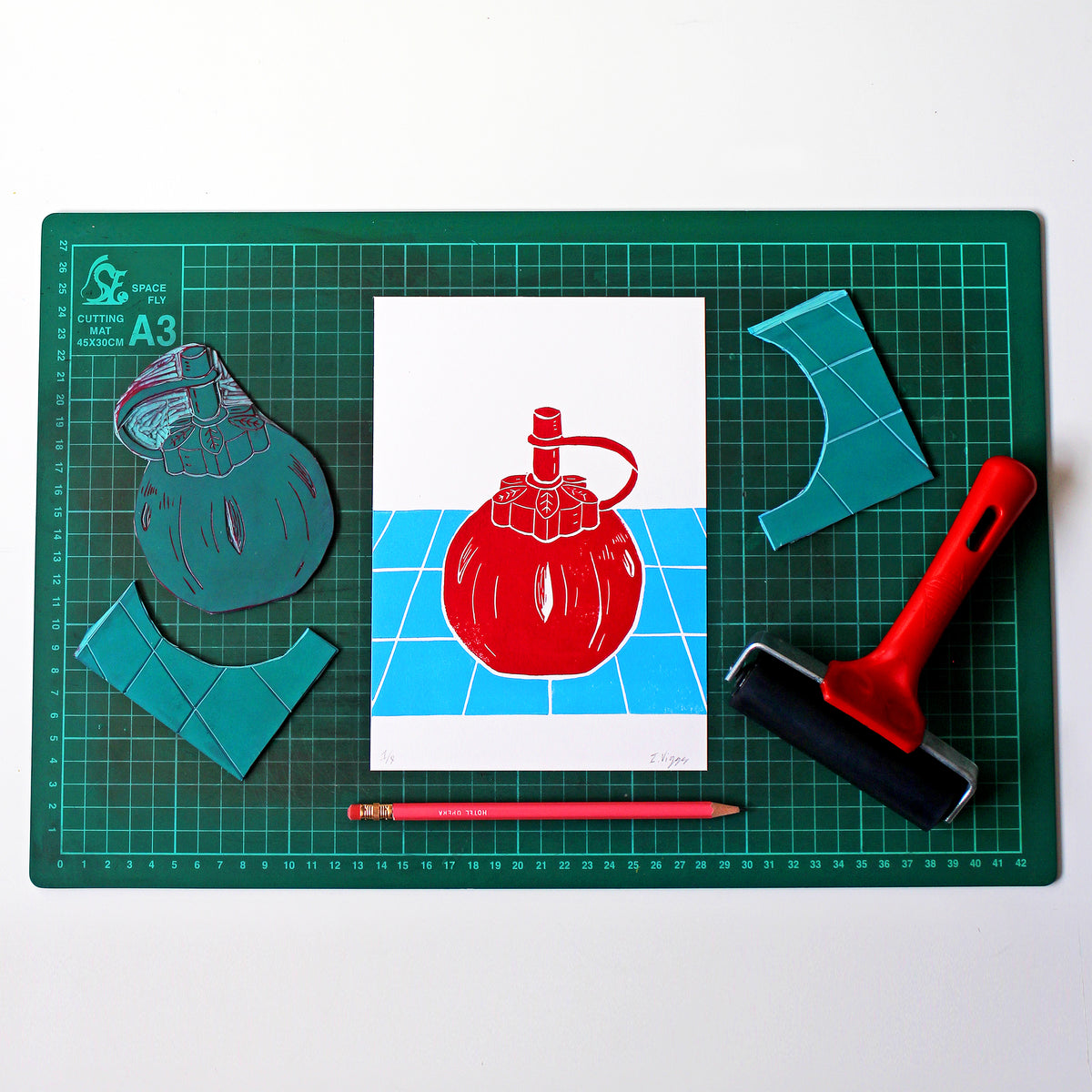 Tomato Ketchup Squeezy Bottle Linocut Print