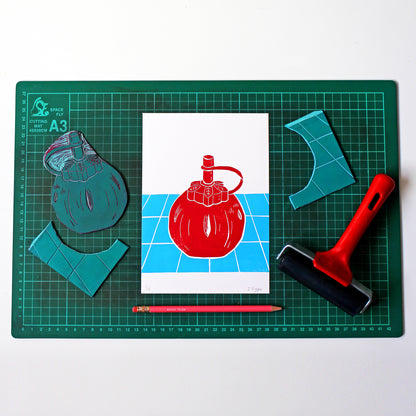 Tomato Ketchup Squeezy Bottle Linocut Print