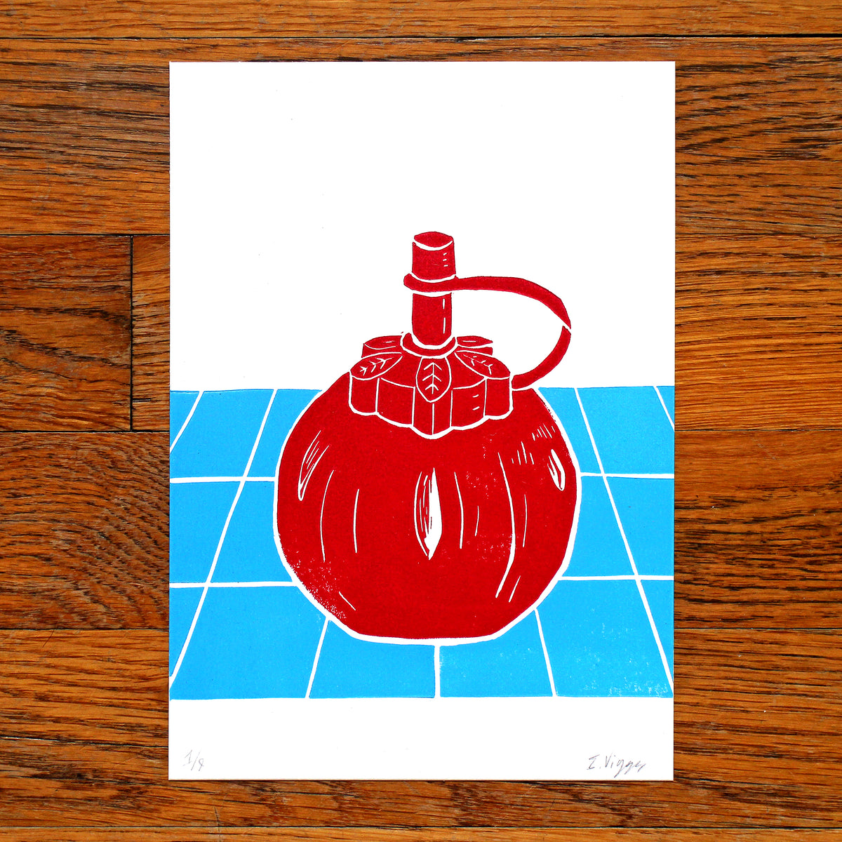 Tomato Ketchup Squeezy Bottle Linocut Print