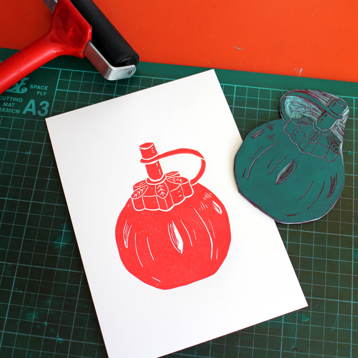 Tomato Ketchup Squeezy Bottle Linocut Print