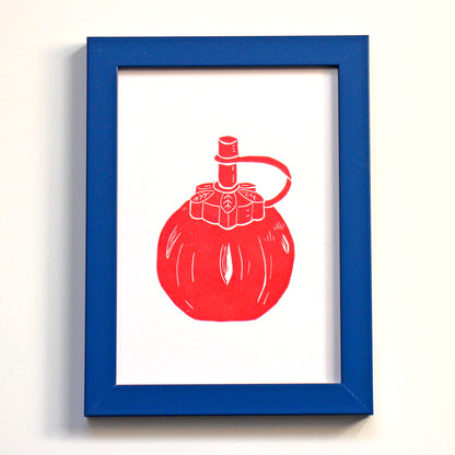 Tomato Ketchup Squeezy Bottle Linocut Print
