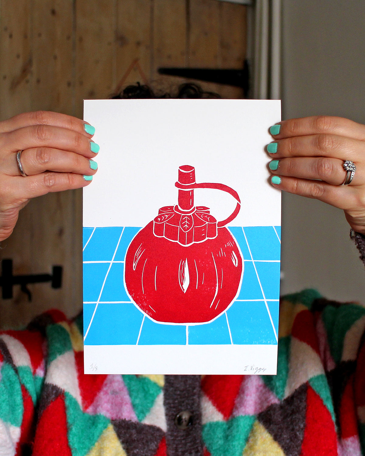 Tomato Ketchup Squeezy Bottle Linocut Print