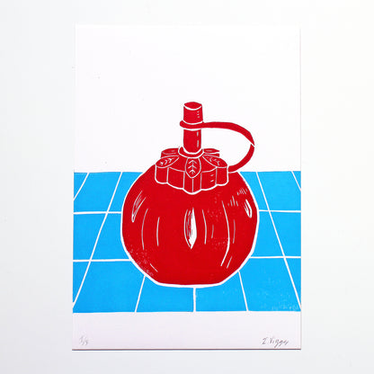 Tomato Ketchup Squeezy Bottle Linocut Print