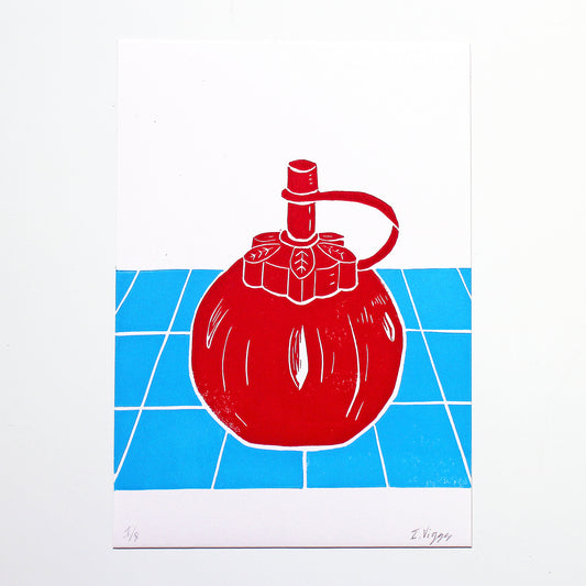 Tomato Ketchup Squeezy Bottle Linocut Print