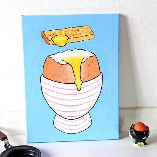 Boiled Egg and Toast Pop Art Painting on Canvas