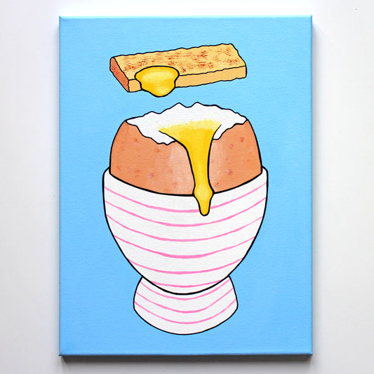 Boiled Egg and Toast Pop Art Painting on Canvas