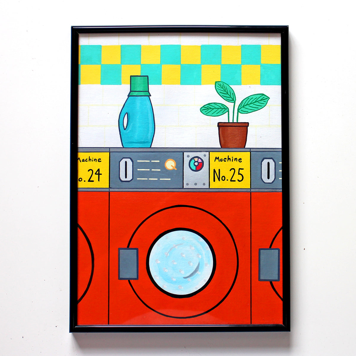 Retro Orange Launderette Interior Pop Art Painting on A4 Paper