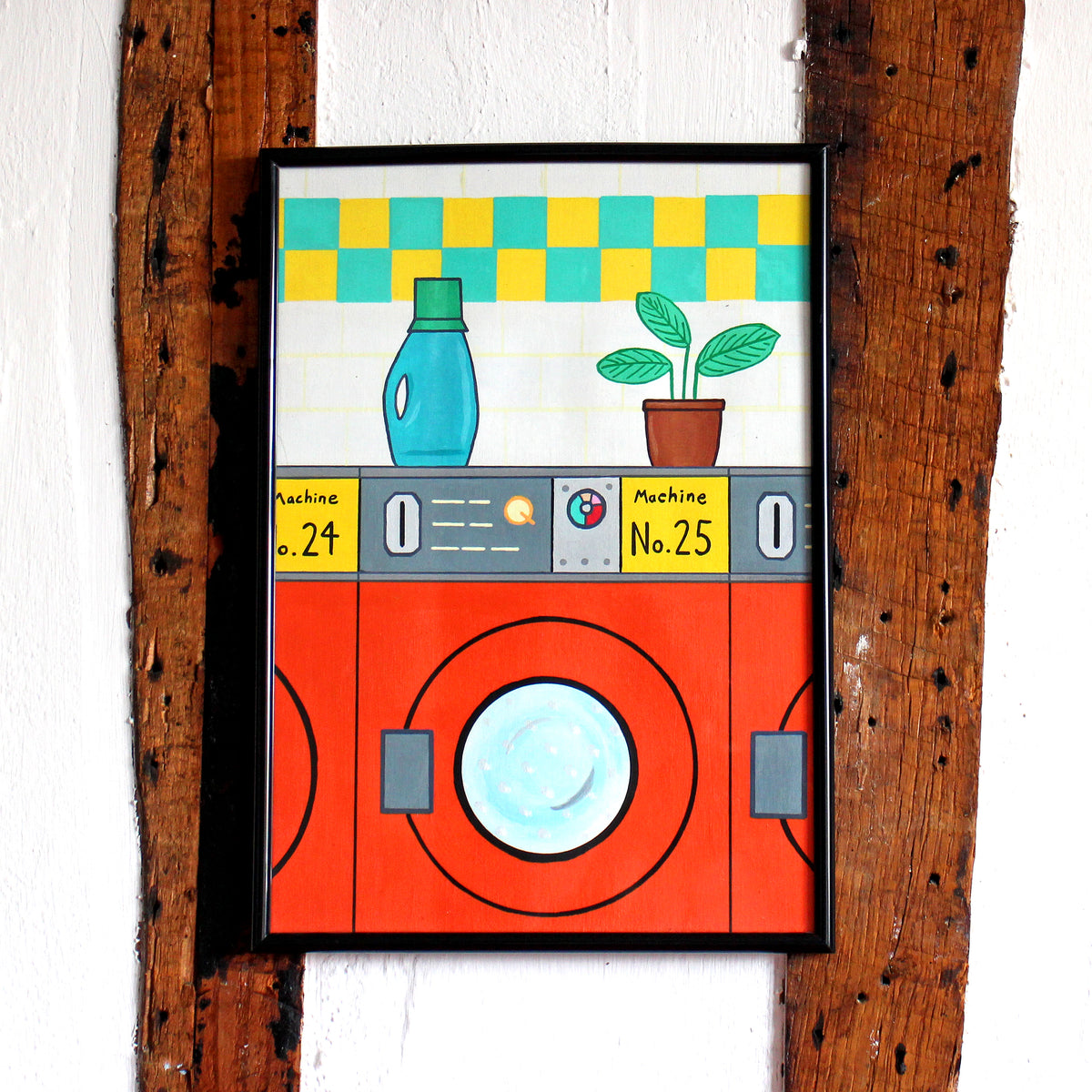 Retro Orange Launderette Interior Pop Art Painting on A4 Paper