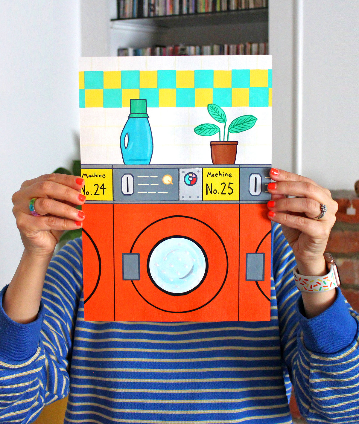 Retro Orange Launderette Interior Pop Art Painting on A4 Paper