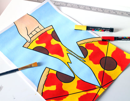 Pizza 'First Slice' Pop Art Painting on A3 Paper