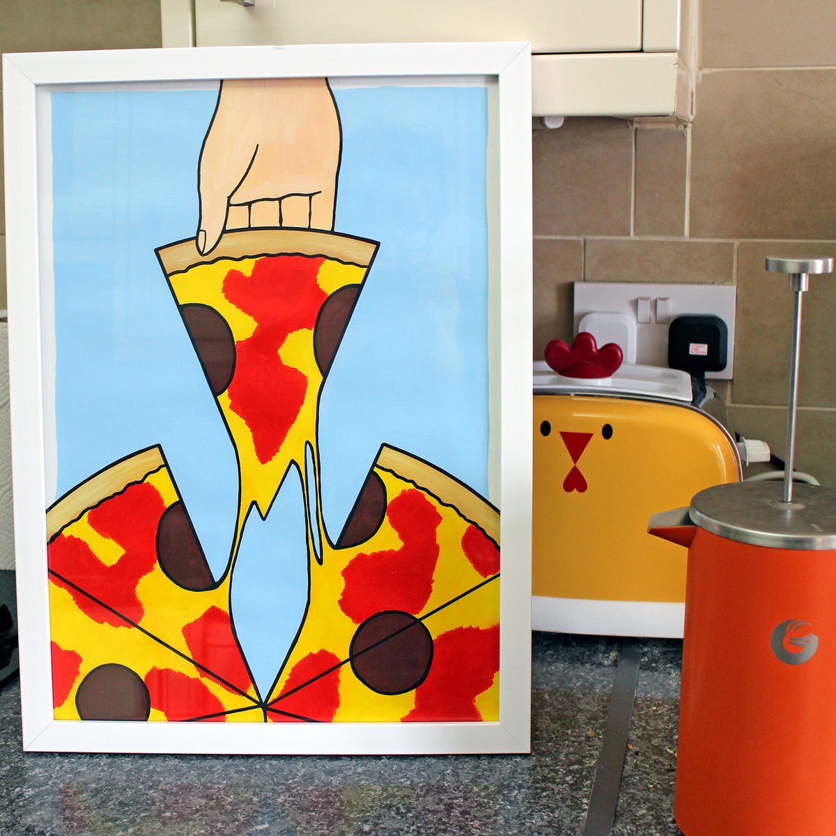 Pizza 'First Slice' Pop Art Painting on A3 Paper