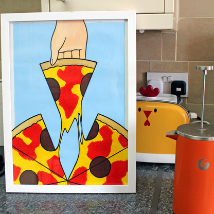 Pizza 'First Slice' Pop Art Painting on A3 Paper