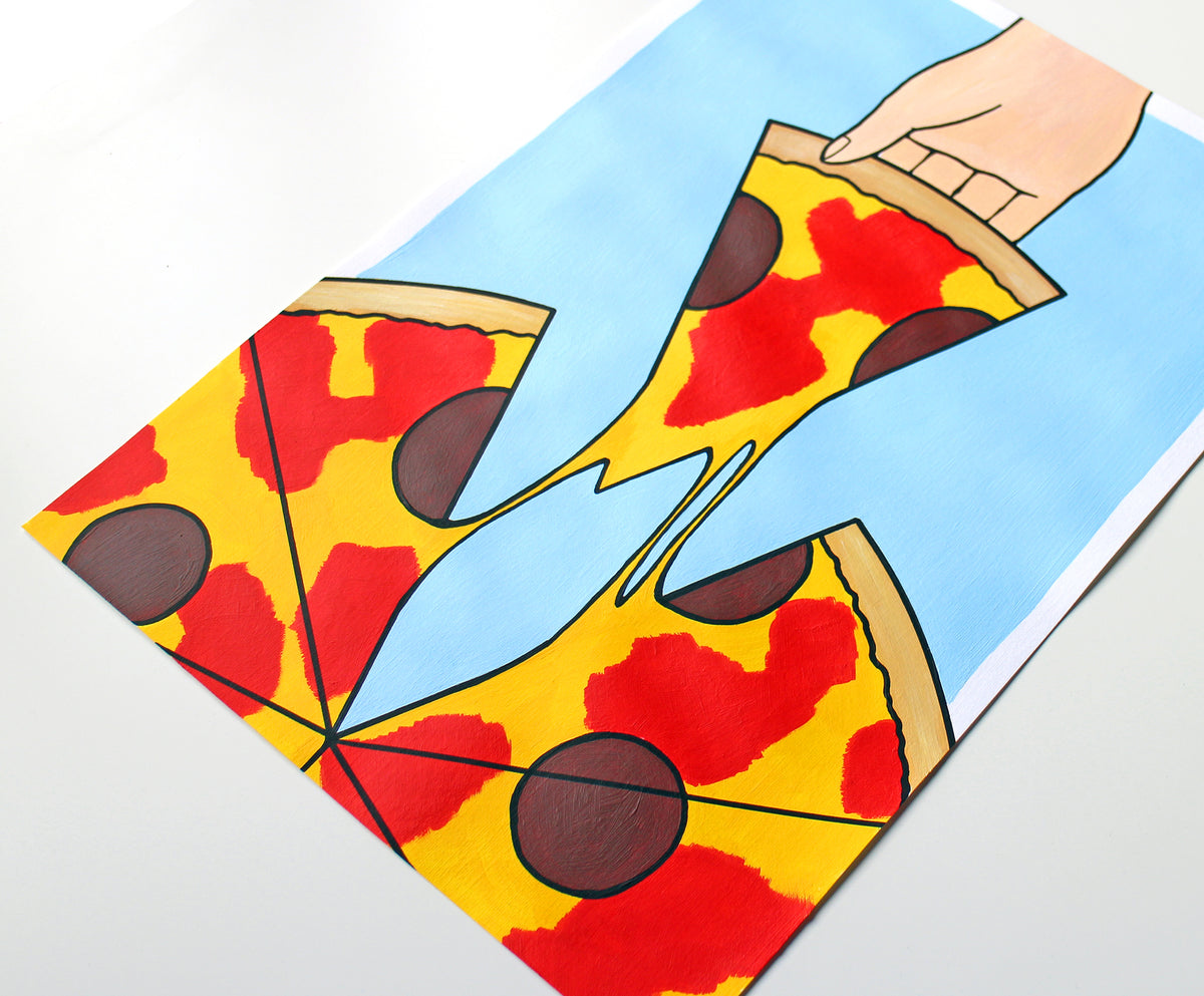 Pizza 'First Slice' Pop Art Painting on A3 Paper