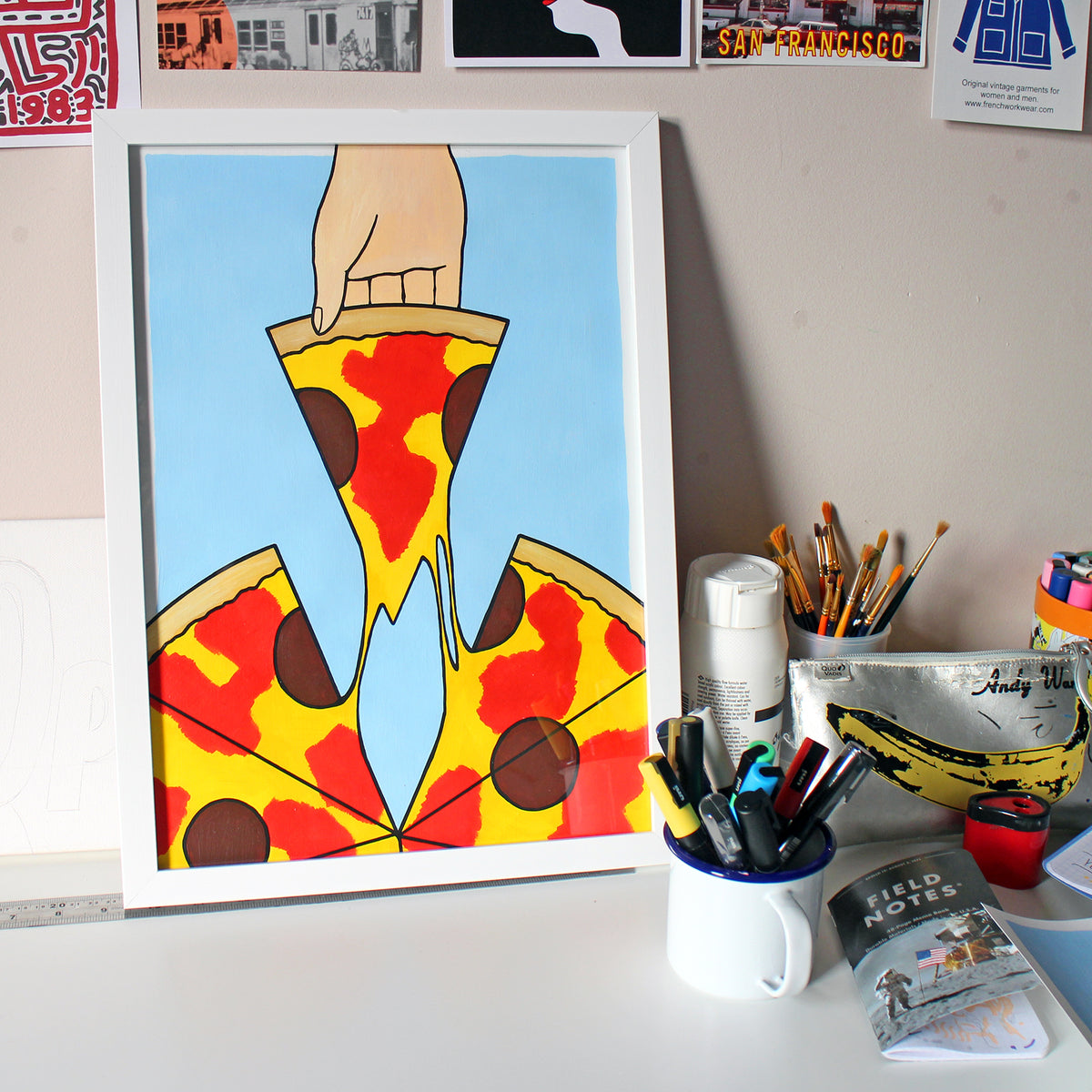Pizza 'First Slice' Pop Art Painting on A3 Paper