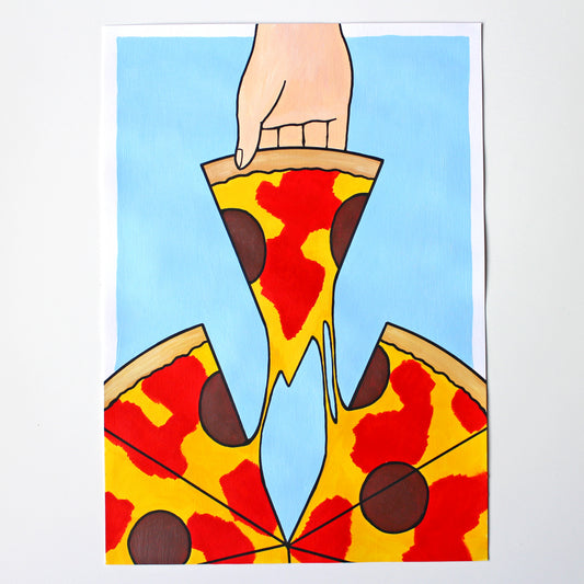 Pizza 'First Slice' Pop Art Painting on A3 Paper