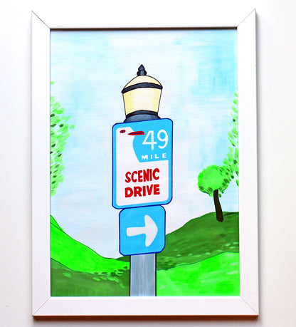 San Francisco Scenic Drive Sign Painting on A3 Paper