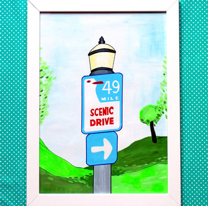 San Francisco Scenic Drive Sign Painting on A3 Paper