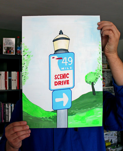 San Francisco Scenic Drive Sign Painting on A3 Paper