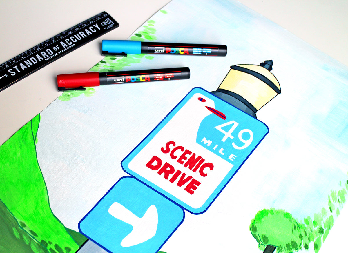 San Francisco Scenic Drive Sign Painting on A3 Paper