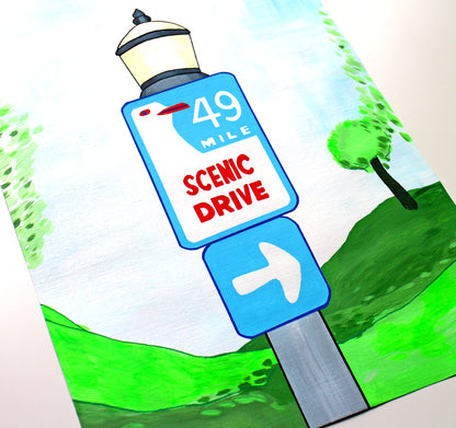 San Francisco Scenic Drive Sign Painting on A3 Paper