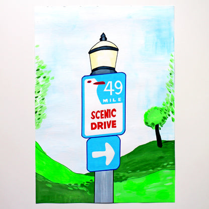 San Francisco Scenic Drive Sign Painting on A3 Paper