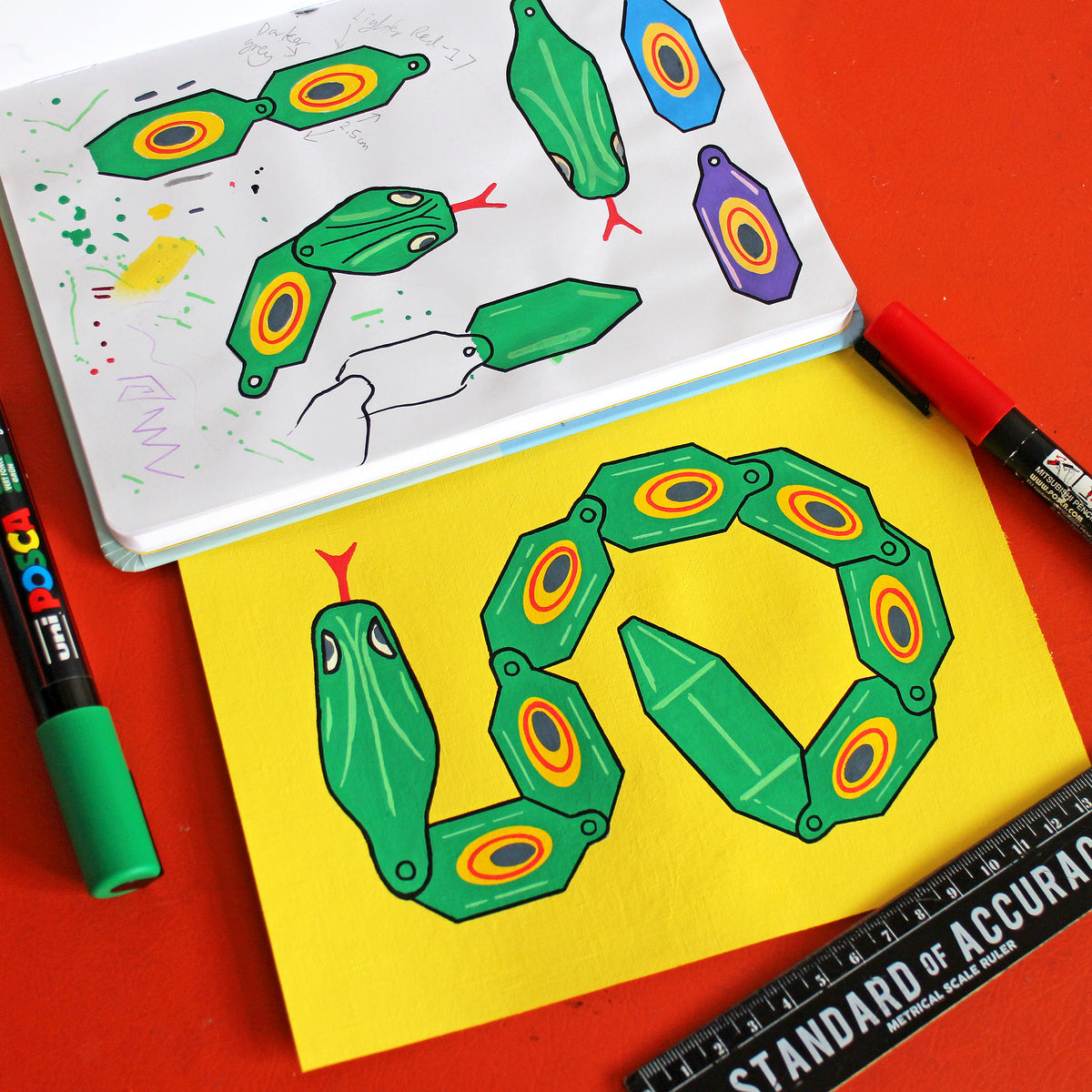 Wiggly Plastic Snake Toy Pop Art Painting on A5 Paper