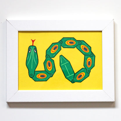 Wiggly Plastic Snake Toy Pop Art Painting on A5 Paper