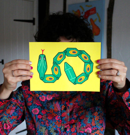 Wiggly Plastic Snake Toy Pop Art Painting on A5 Paper