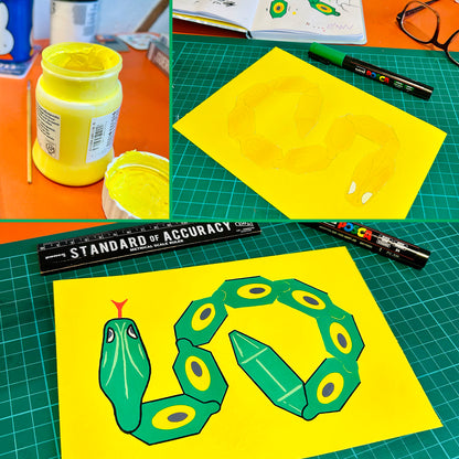 Wiggly Plastic Snake Toy Pop Art Painting on A5 Paper