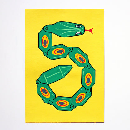 Wiggly Plastic Snake Toy Pop Art Painting on A5 Paper