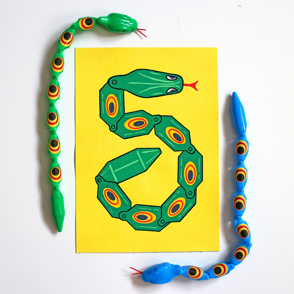 Wiggly Plastic Snake Toy Pop Art Painting on A5 Paper