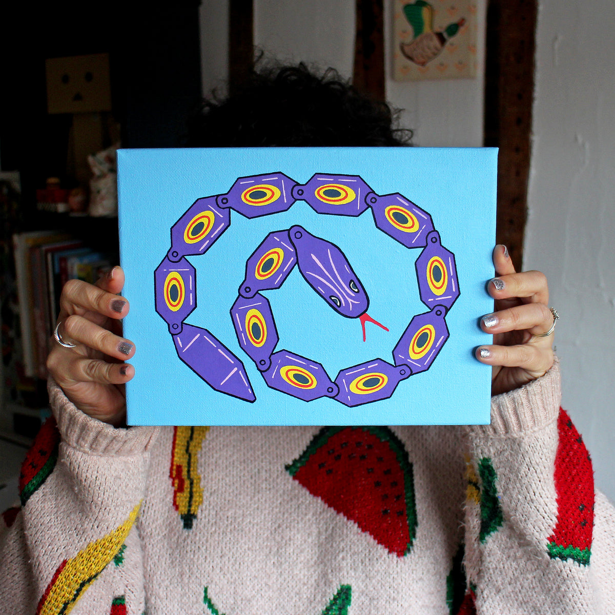 Wiggly Plastic Snake Toy Pop Art Painting on Canvas