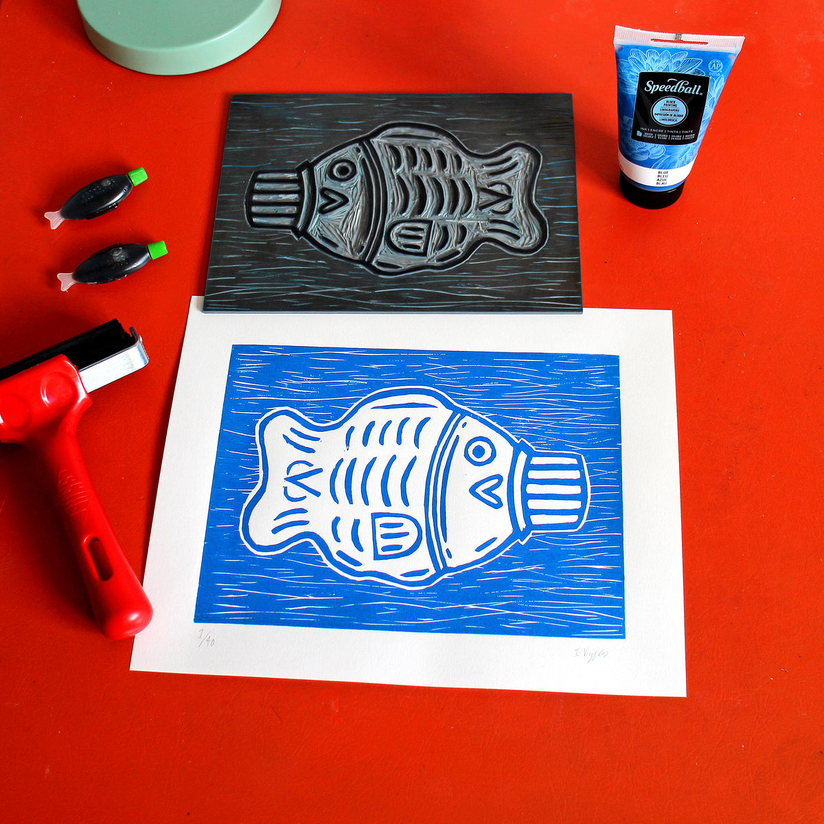 Soy Sauce Fish Original Handmade Linocut Print