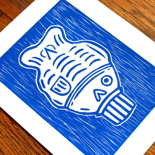 Soy Sauce Fish Original Handmade Linocut Print