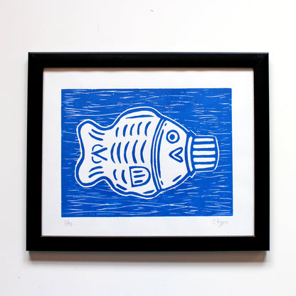 Soy Sauce Fish Original Handmade Linocut Print